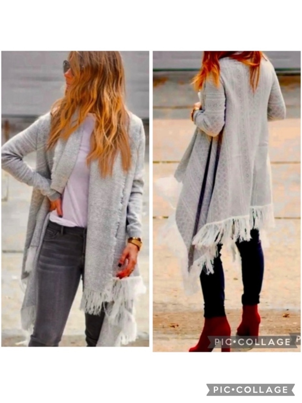 New York & Co. Cardigan Sweater Fringe Open Front S Shawl Collar Duster Boho